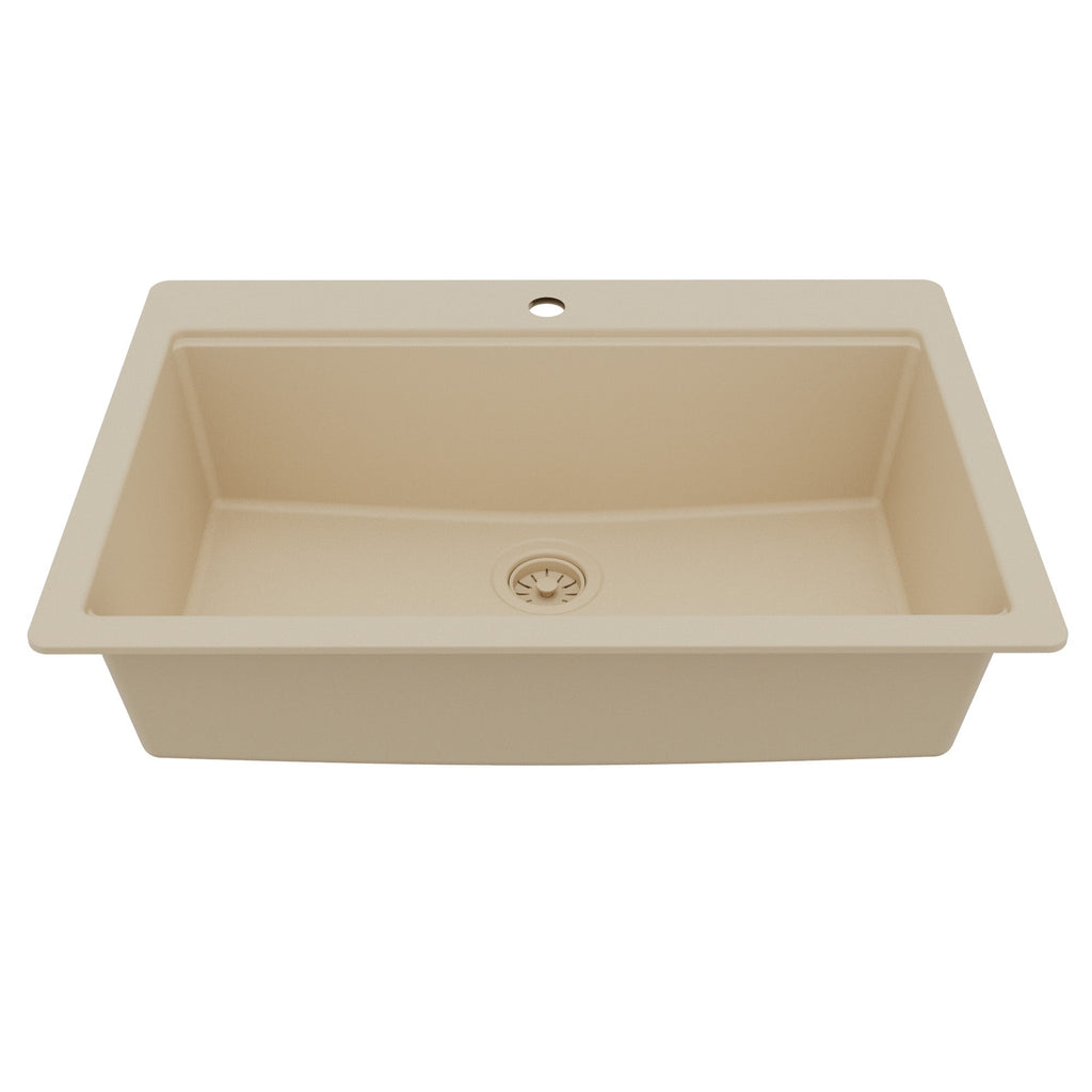 33" Top Mount Single Bowl Quartz Kitchen Sink Kit In Bisque