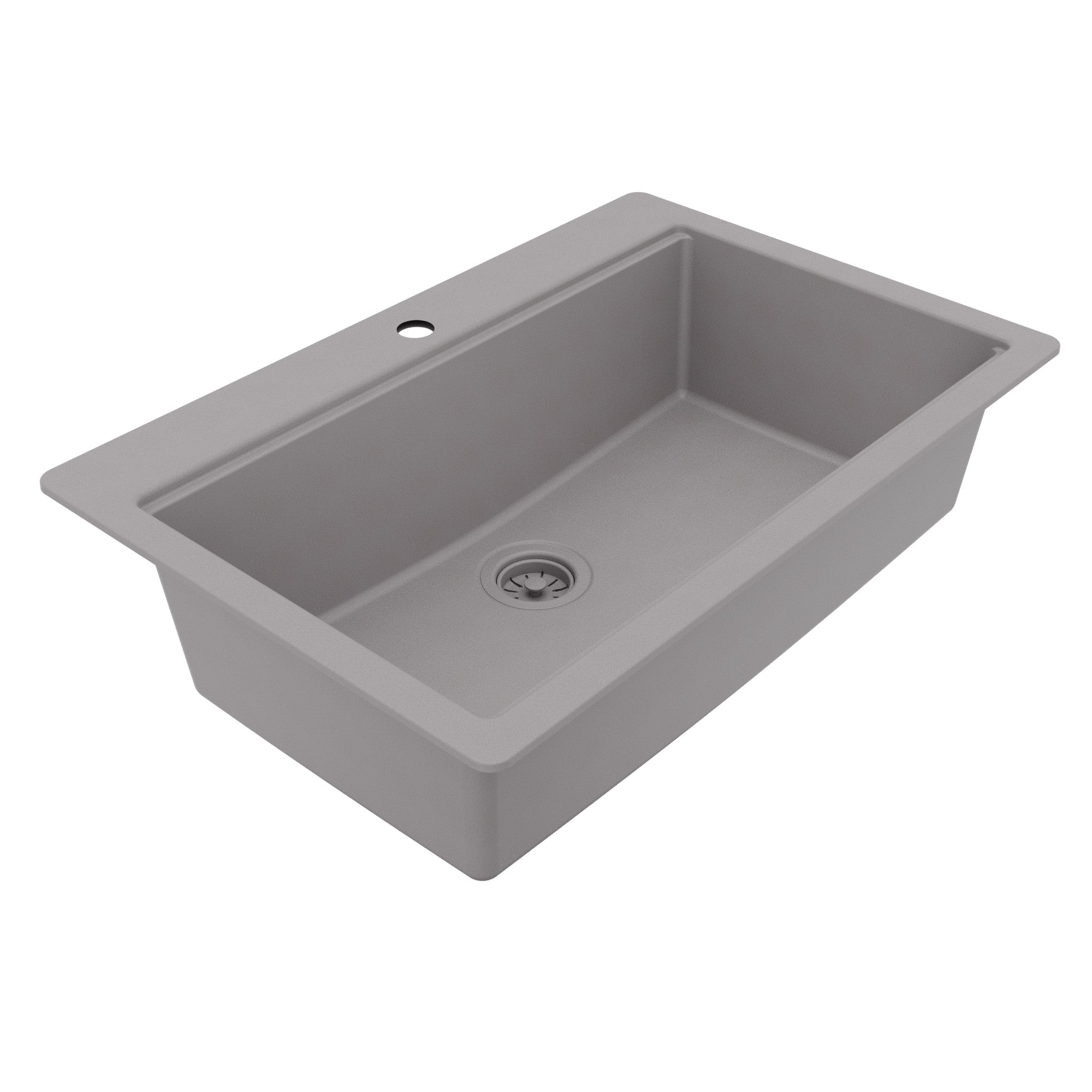 33" Top Mount Single Bowl Quartz Kitchen Sink Kit In Grey