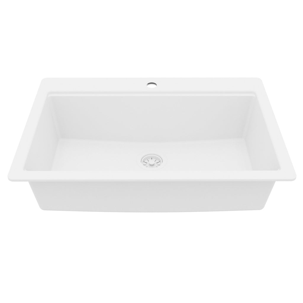 33" Top Mount Single Bowl Quartz Kitchen Sink Kit In White