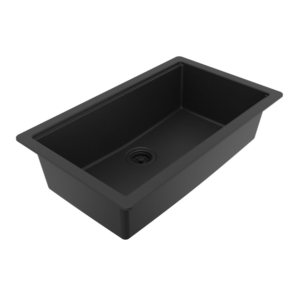 32" Undermount Single Bowl Quartz Kitchen Sink Kit In Black