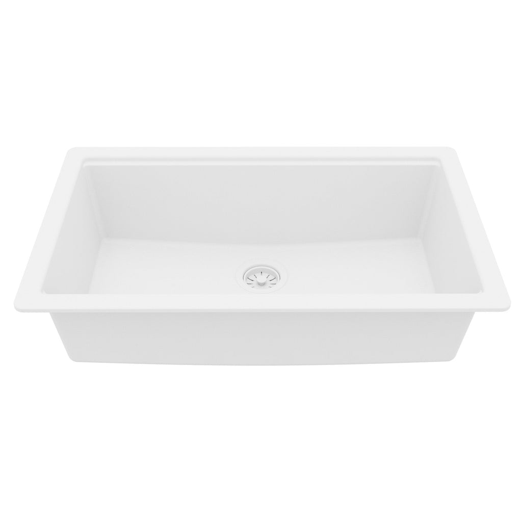 32" Undermount Single Bowl Quartz Kitchen Sink Kit In White