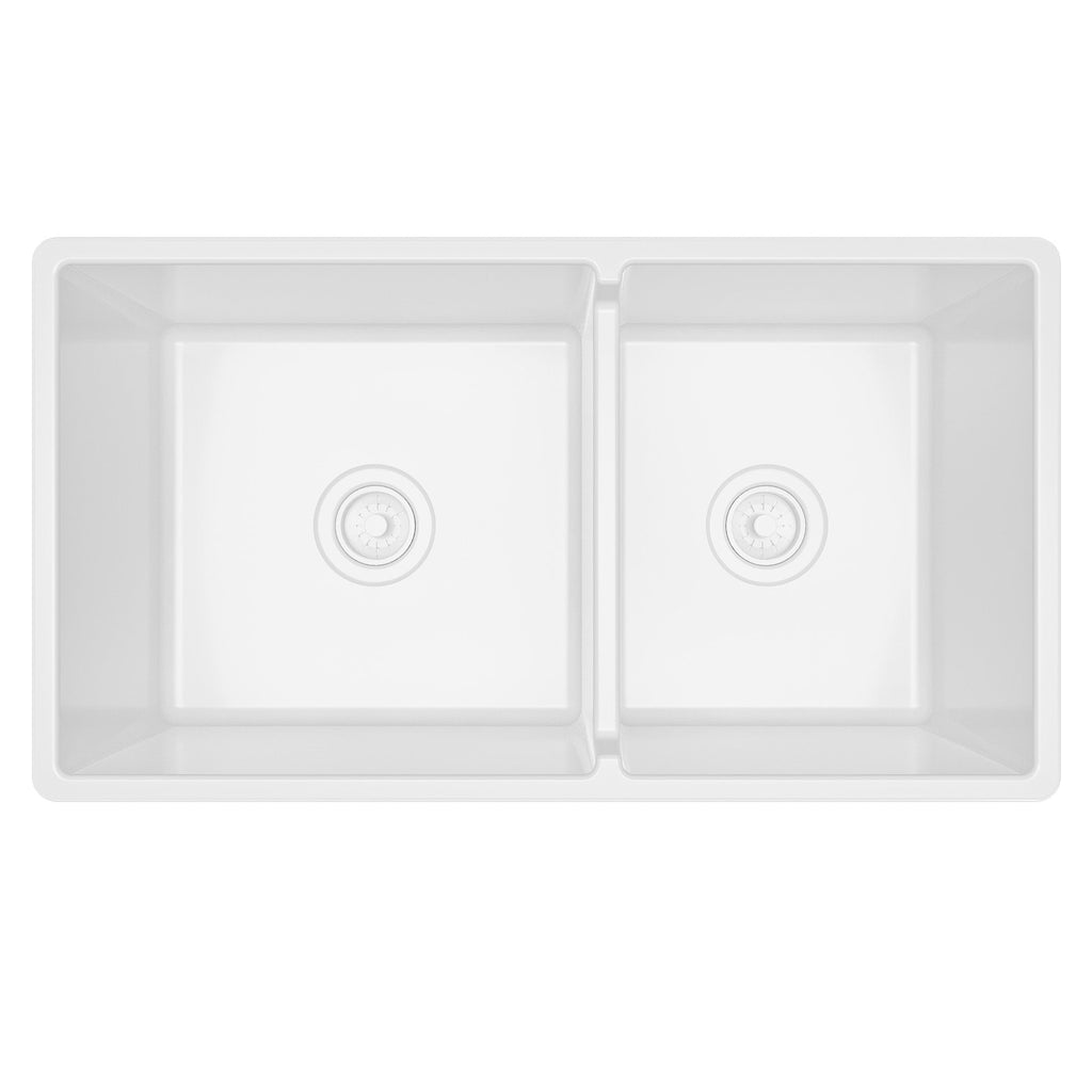 Fireclay 33" Reversible Apron Front Double Bowl Kitchen Sink In White
