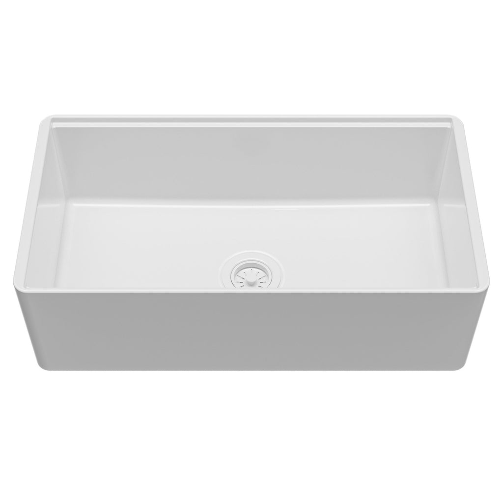 Fireclay 33" Reversible Apron Front Single Bowl Workstation Kitchen Sink In White