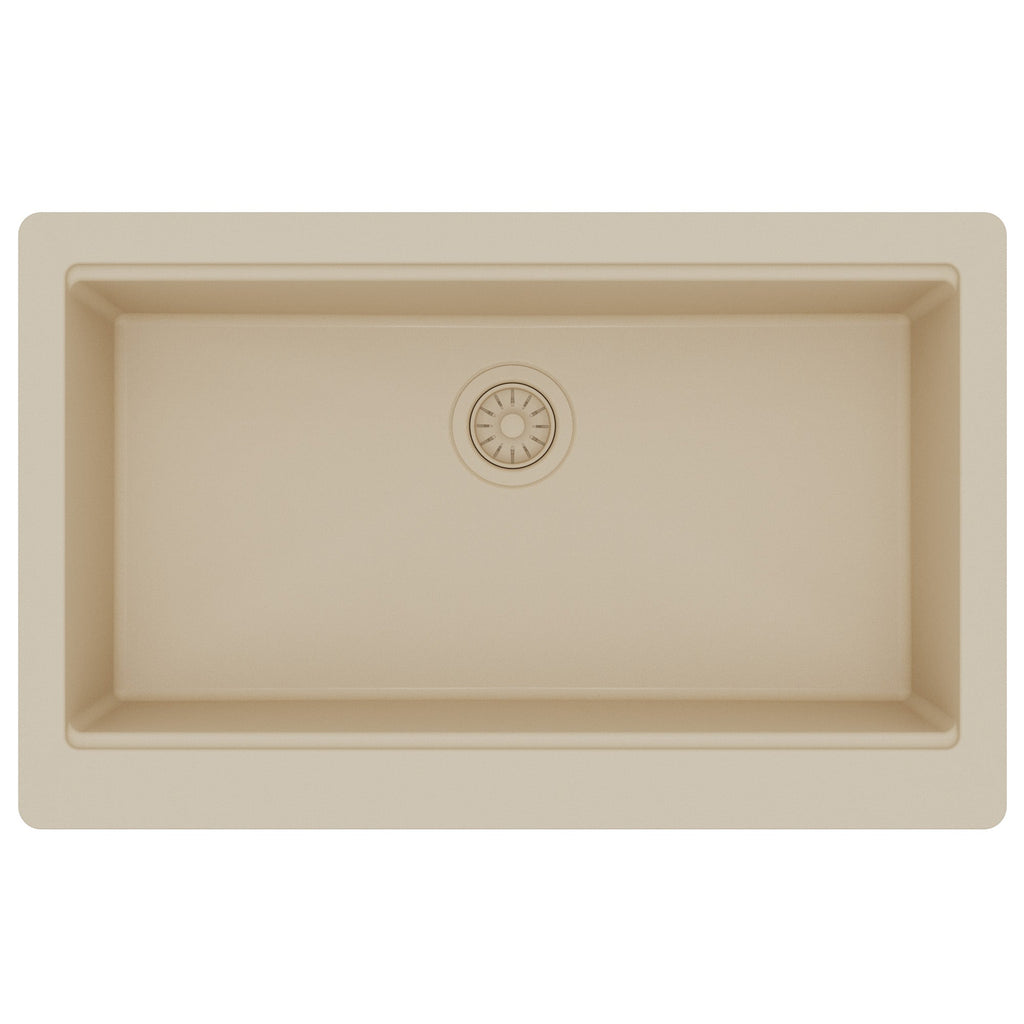 34" Apron Front Single Bowl Quartz Kitchen Sink Kit In Bisque