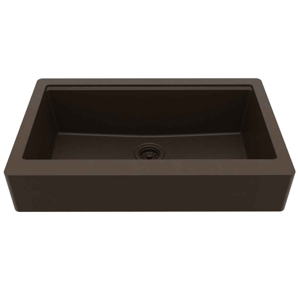 34" Apron Front Single Bowl Quartz Kitchen Sink Kit In Brown