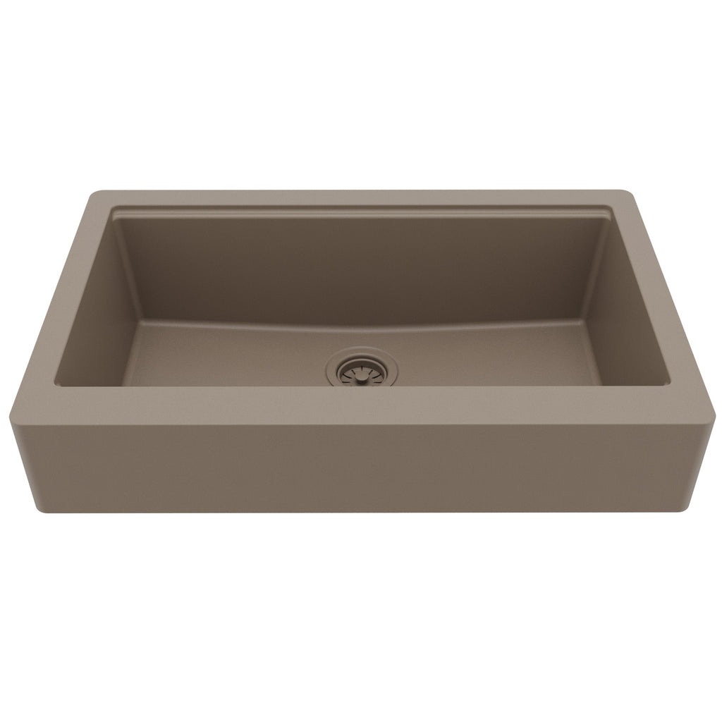 34" Apron Front Single Bowl Quartz Kitchen Sink Kit In Concrete