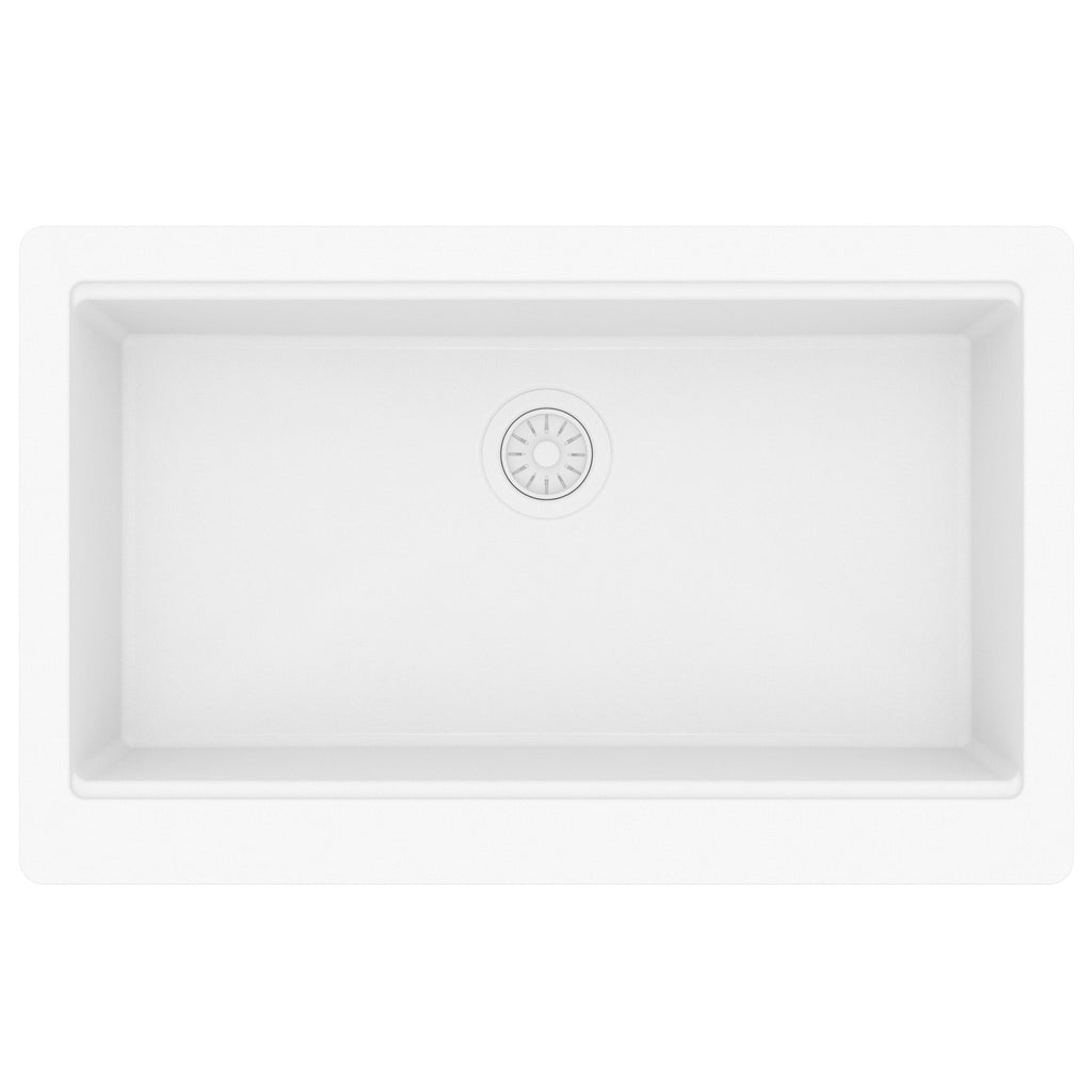 34" Apron Front Single Bowl Quartz Kitchen Sink Kit In White