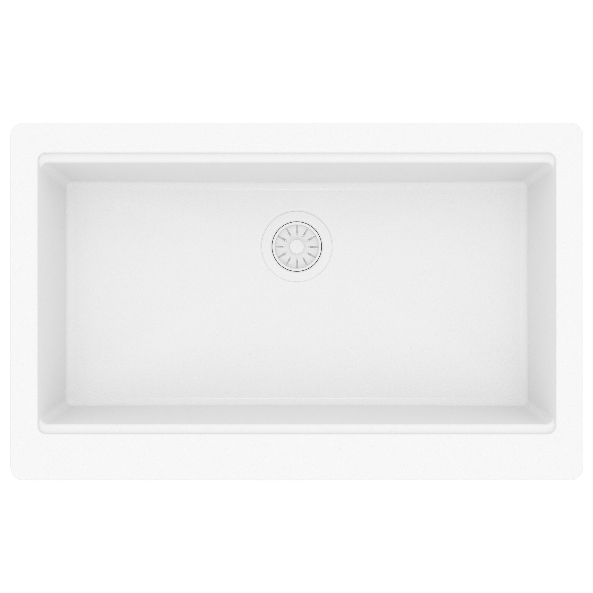 34" Apron Front Single Bowl Quartz Kitchen Sink Kit In White