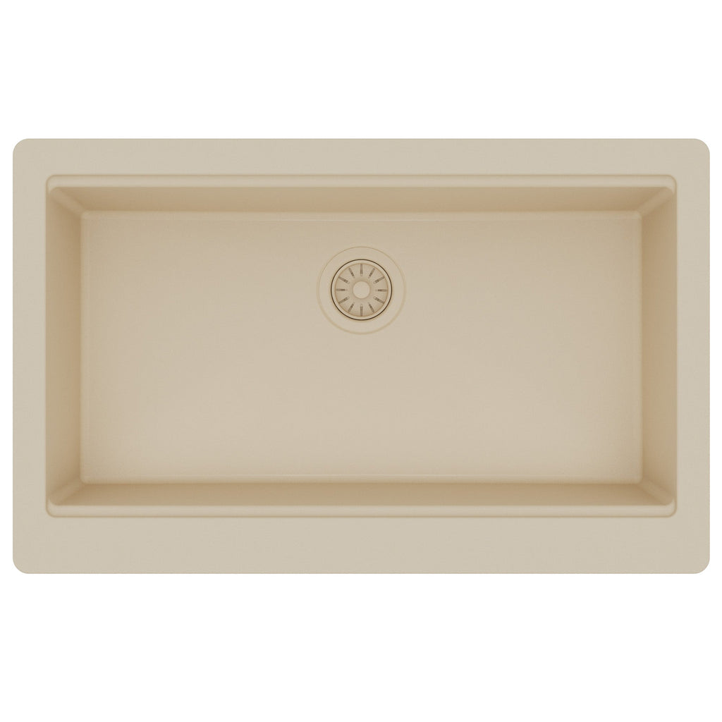 34" Deep Apron Front Single Bowl Quartz Kitchen Sink Kit In Bisque