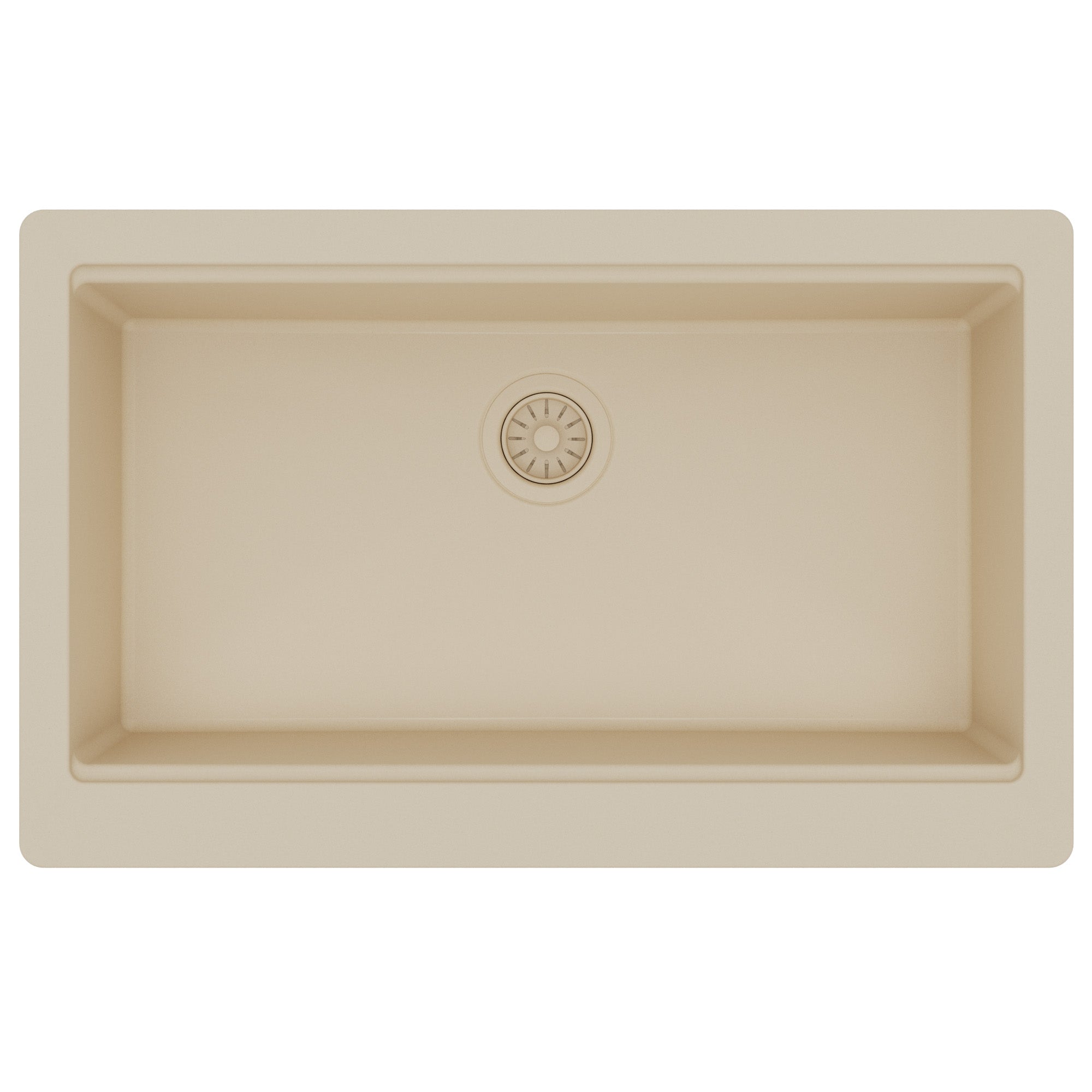34" Deep Apron Front Single Bowl Quartz Kitchen Sink Kit In Bisque