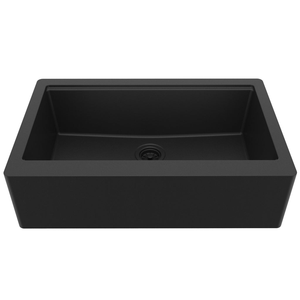 34" Deep Apron Front Single Bowl Quartz Kitchen Sink Kit In Black