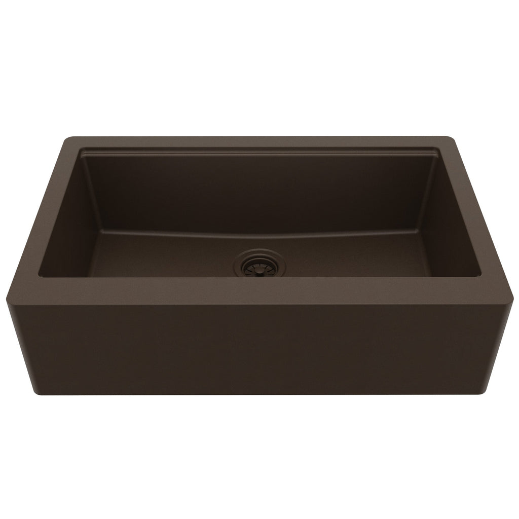 34" Deep Apron Front Single Bowl Quartz Kitchen Sink Kit In Brown