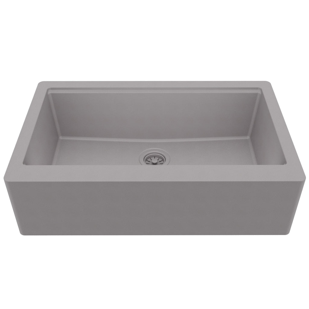 34" Deep Apron Front Single Bowl Quartz Kitchen Sink Kit In Grey