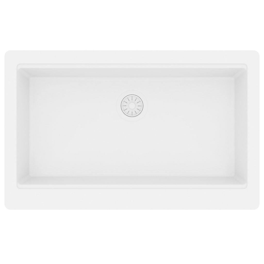 34" Deep Apron Front Single Bowl Quartz Kitchen Sink Kit In White