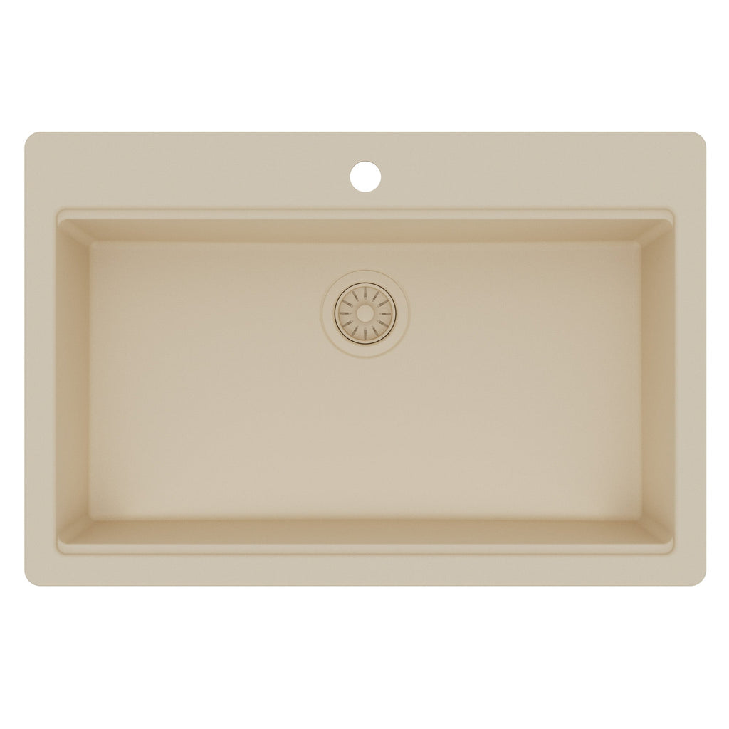 33" Top Mount Single Bowl Quartz Kitchen Sink Kit In Bisque
