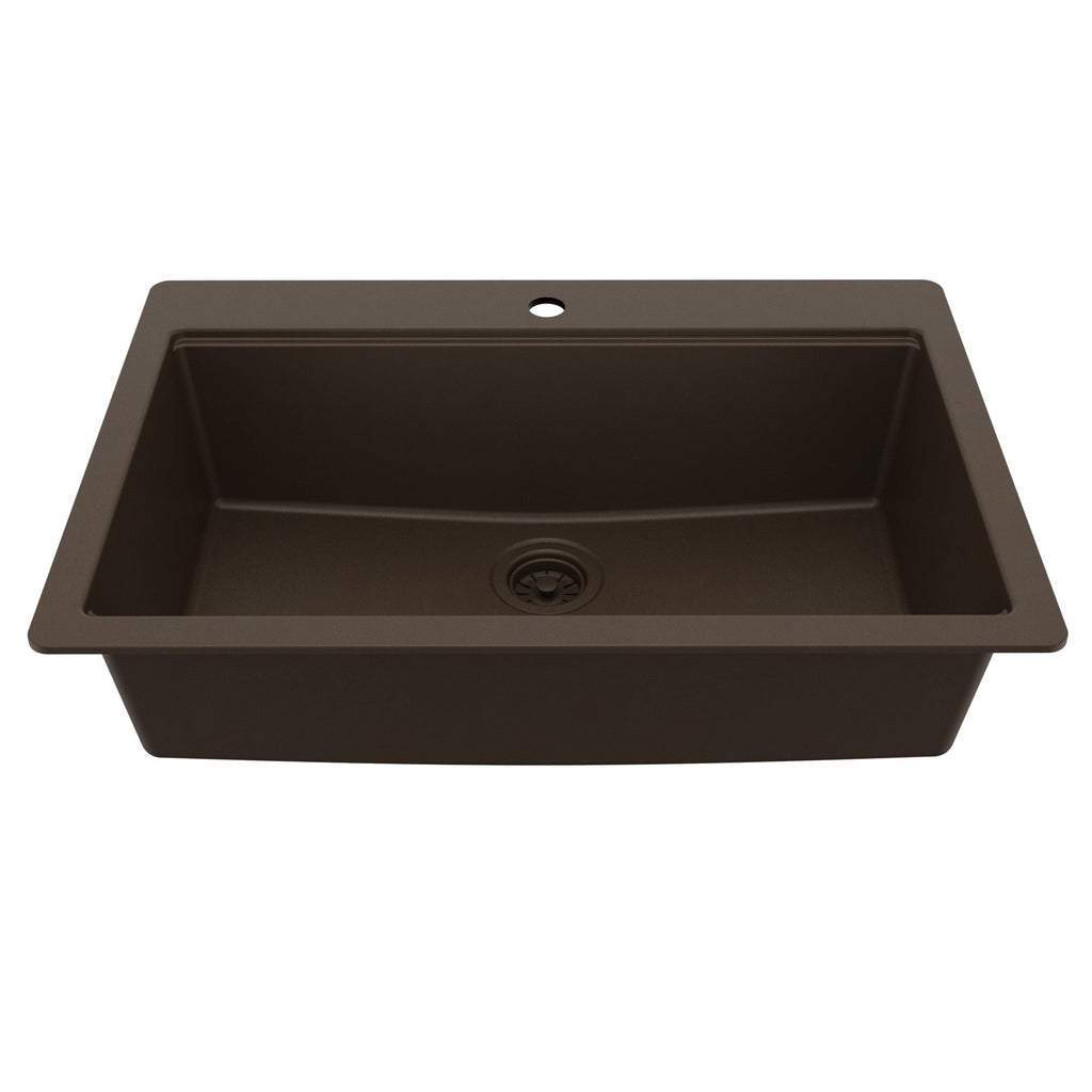 33" Top Mount Single Bowl Quartz Kitchen Sink Kit In Brown
