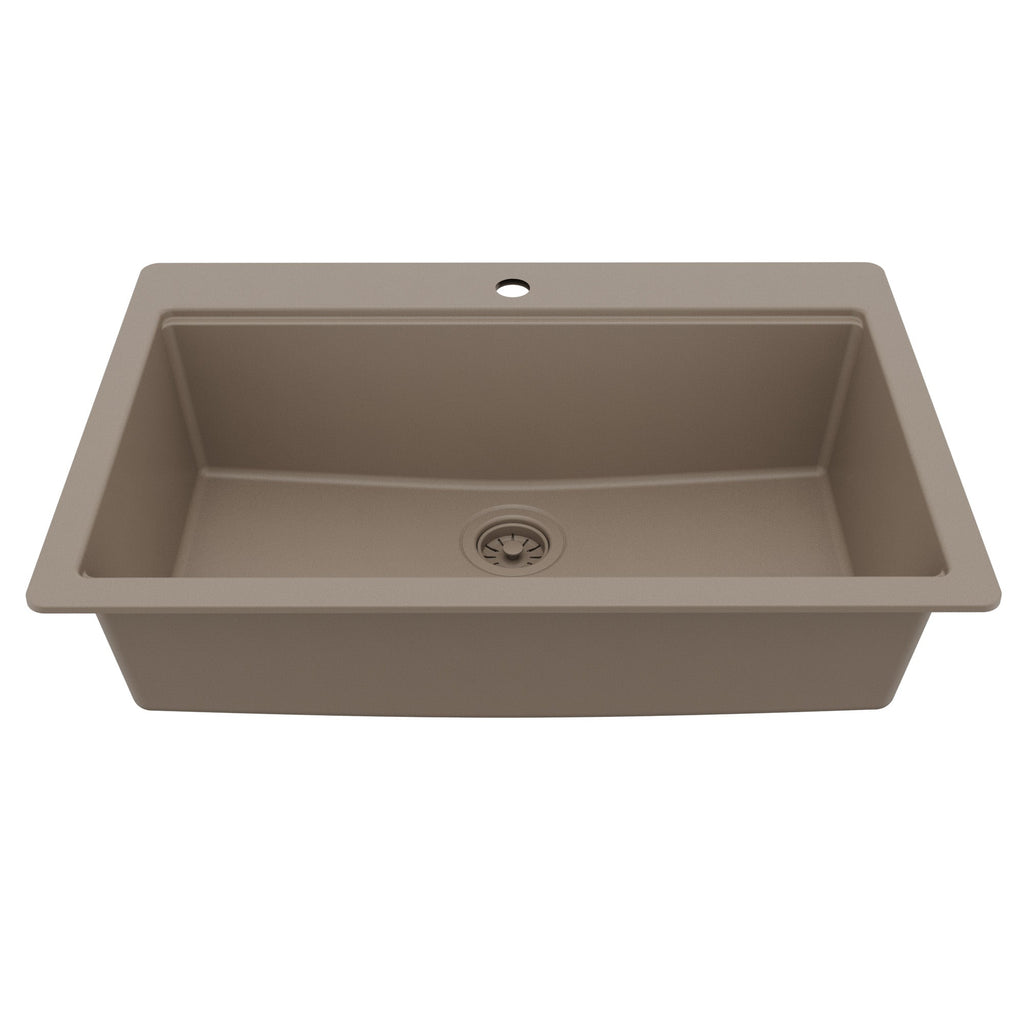 33" Top Mount Single Bowl Quartz Kitchen Sink Kit In Concrete