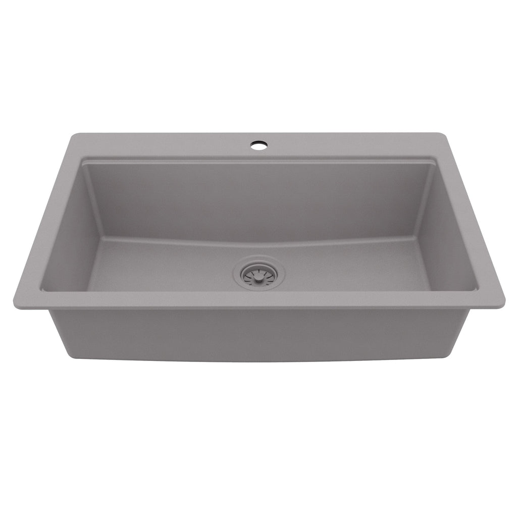 33" Top Mount Single Bowl Quartz Kitchen Sink Kit In Grey
