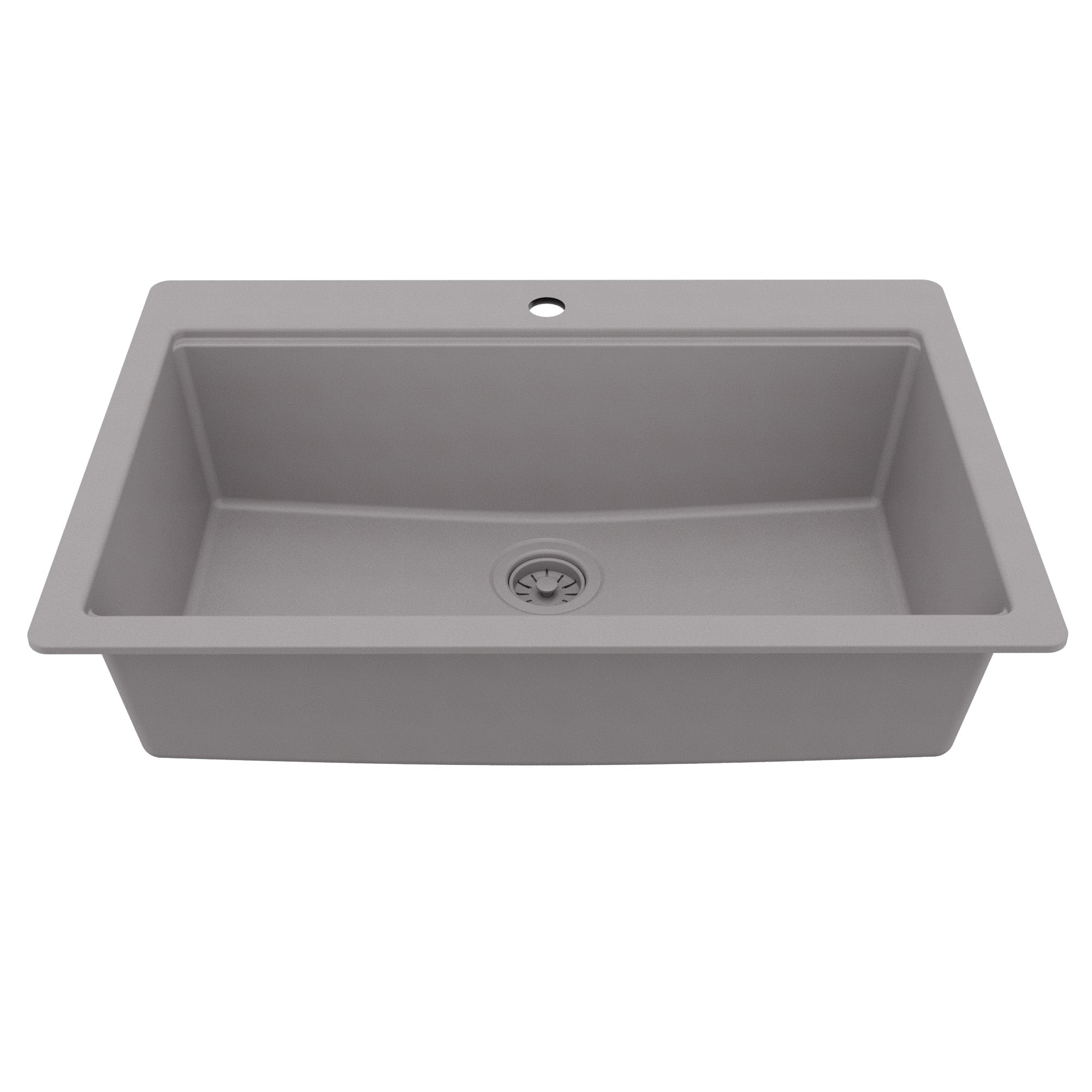 33" Top Mount Single Bowl Quartz Kitchen Sink Kit In Grey