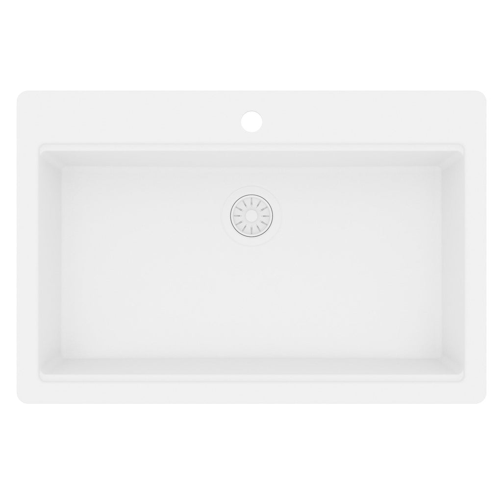 33" Top Mount Single Bowl Quartz Kitchen Sink Kit In White
