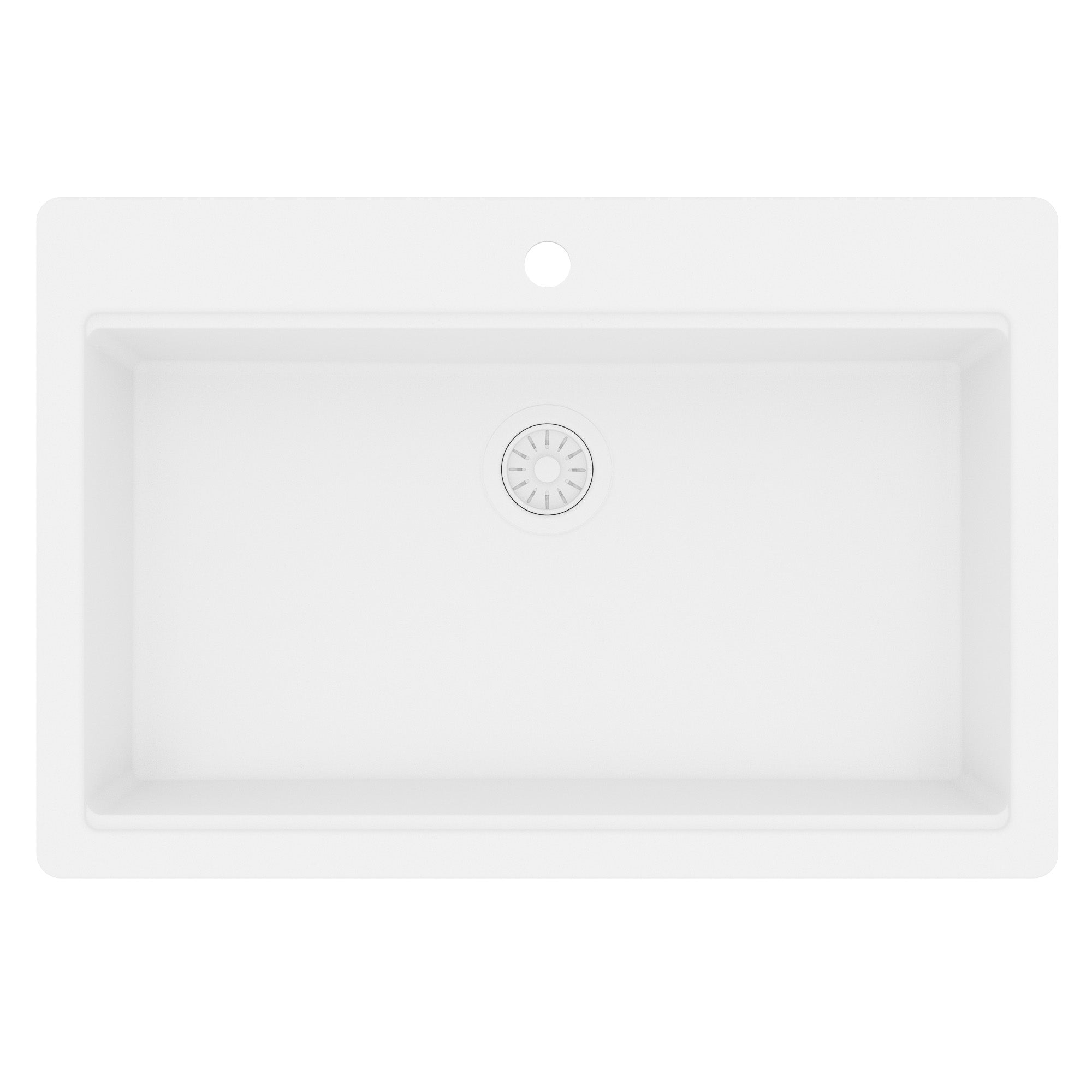 33" Top Mount Single Bowl Quartz Kitchen Sink Kit In White