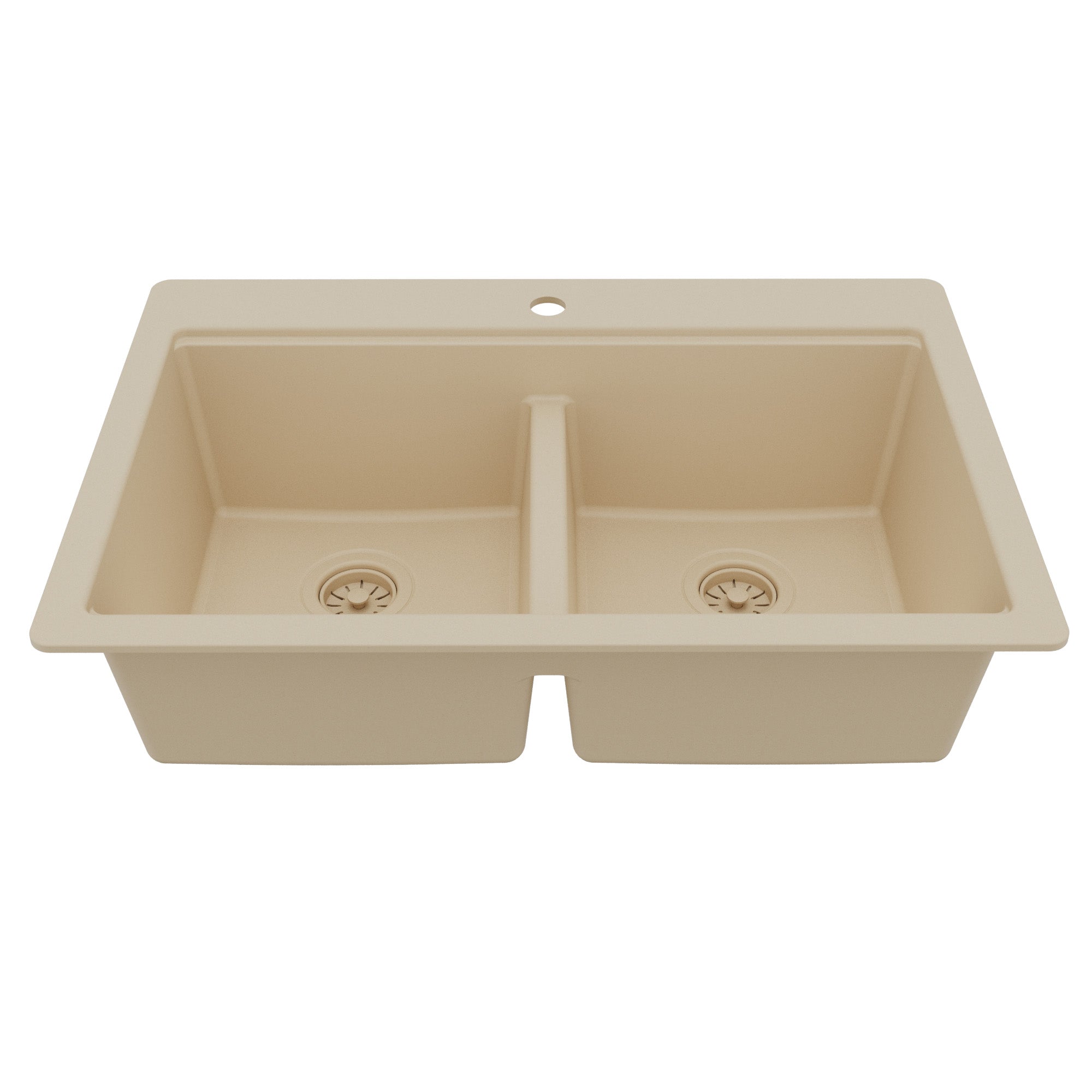 33" Top Mount Double Bowl Quartz Kitchen Sink Kit In Bisque