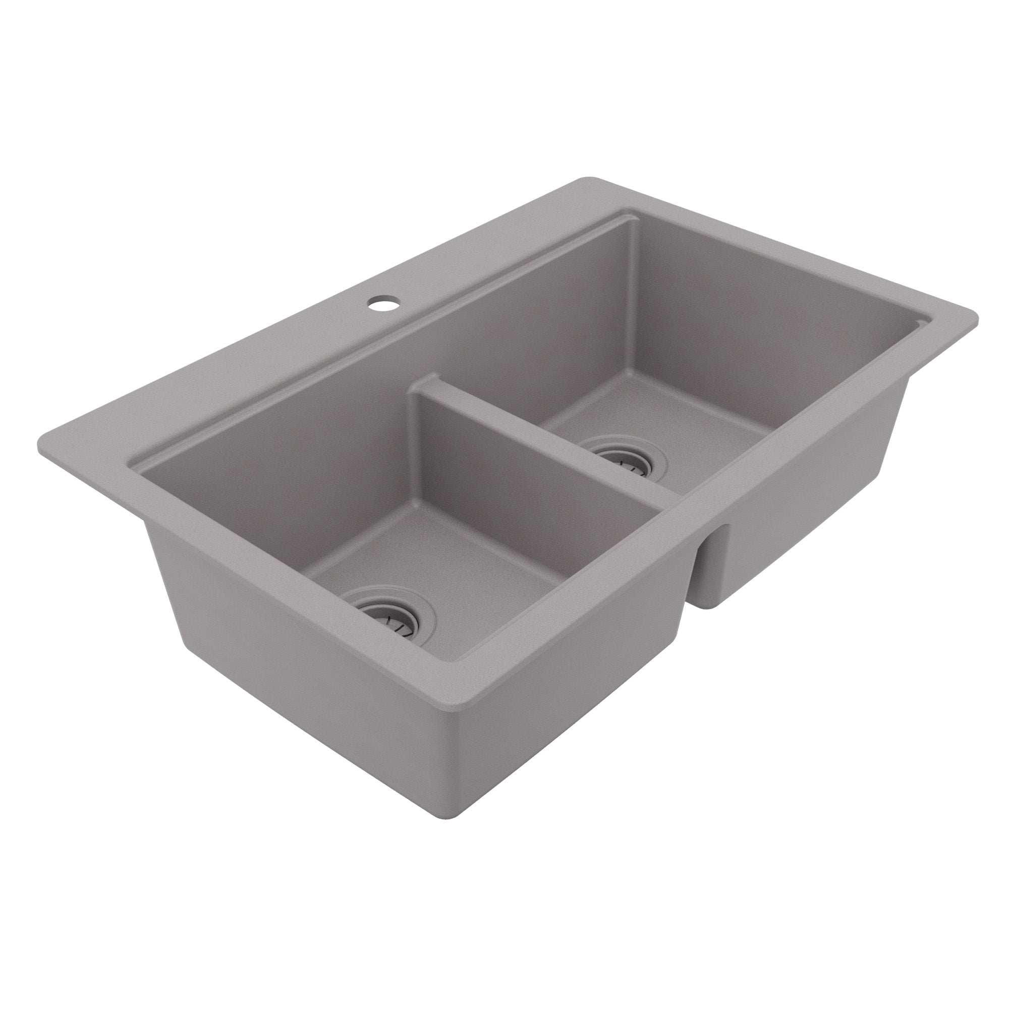 33" Top Mount Double Bowl Quartz Kitchen Sink Kit In Grey