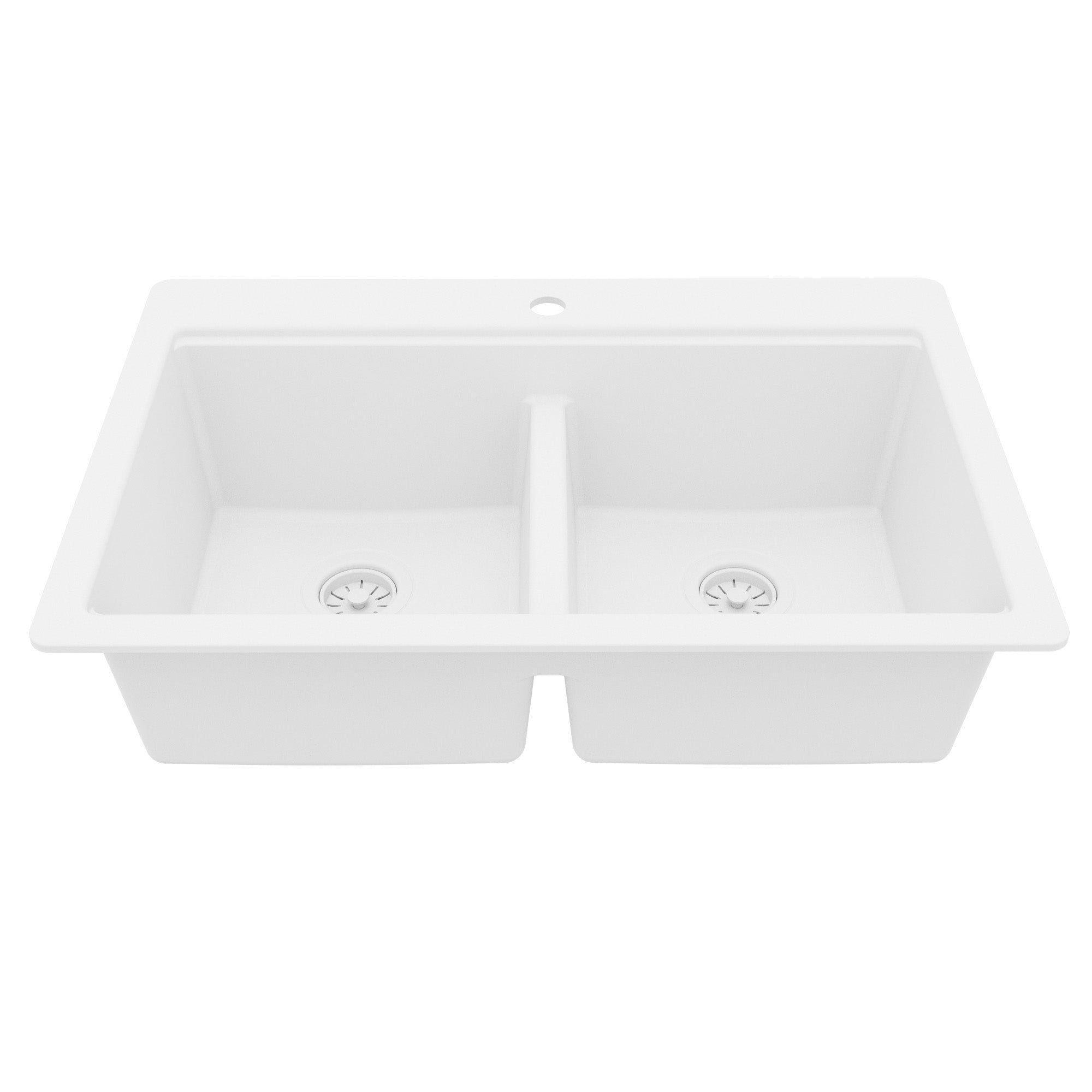 33" Top Mount Double Bowl Quartz Kitchen Sink Kit In White