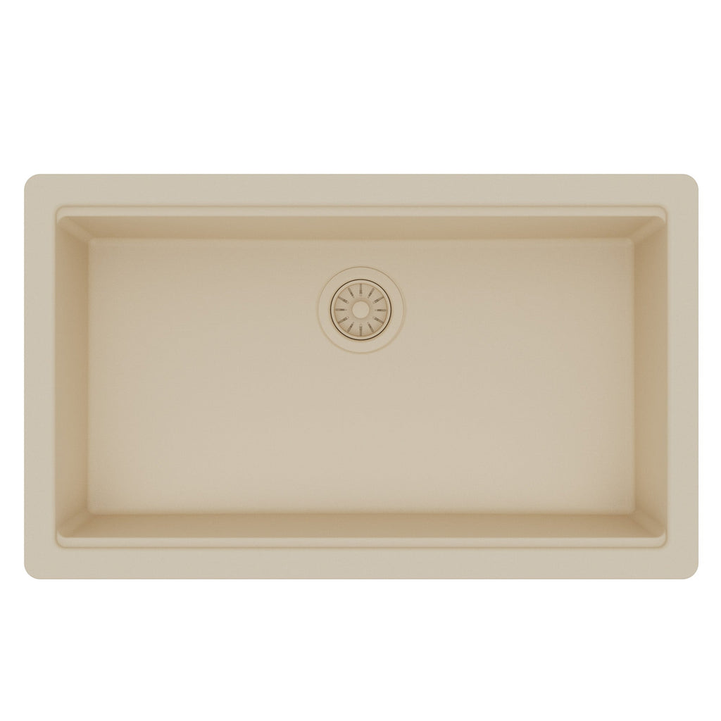 32" Undermount Single Bowl Quartz Kitchen Sink Kit In Bisque