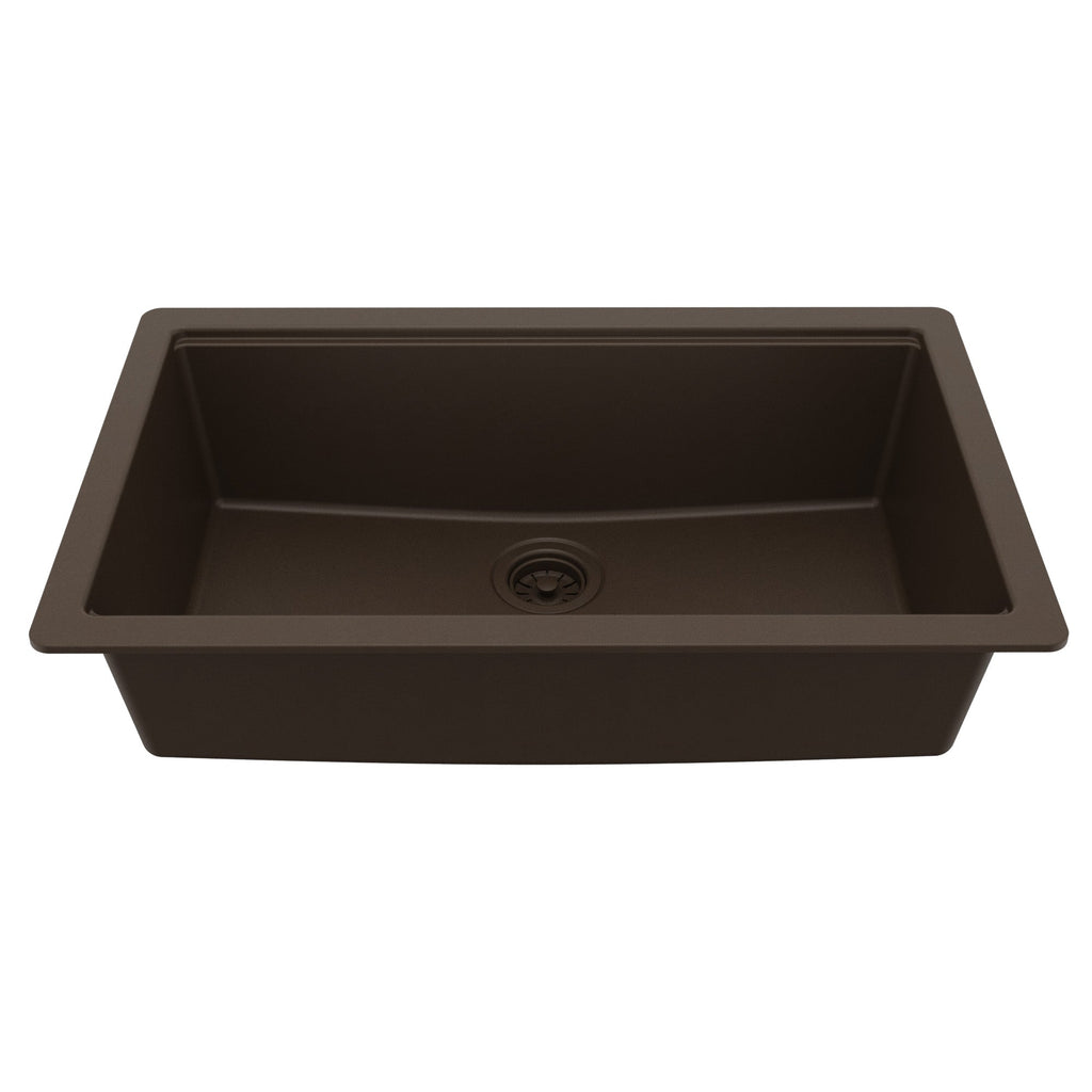 32" Undermount Single Bowl Quartz Kitchen Sink Kit In Brown