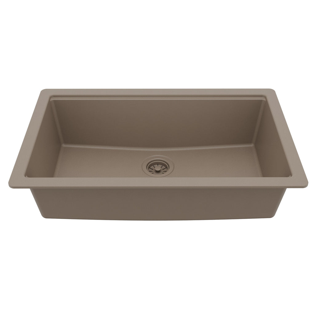 32" Undermount Single Bowl Quartz Kitchen Sink Kit In Concrete