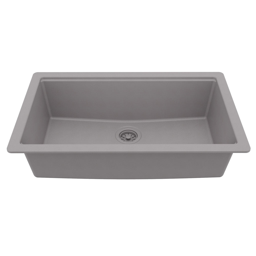 32" Undermount Single Bowl Quartz Kitchen Sink Kit In Grey