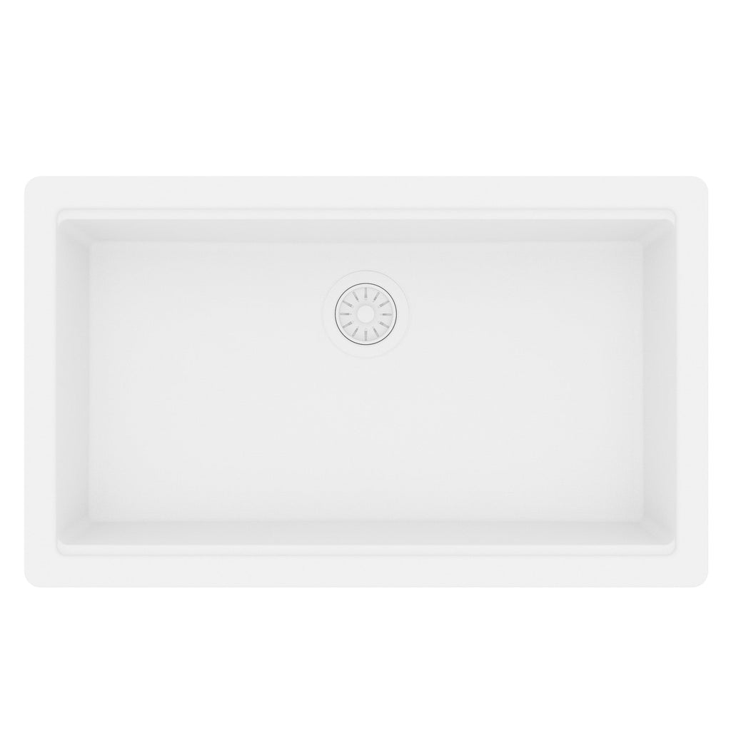 32" Undermount Single Bowl Quartz Kitchen Sink Kit In White