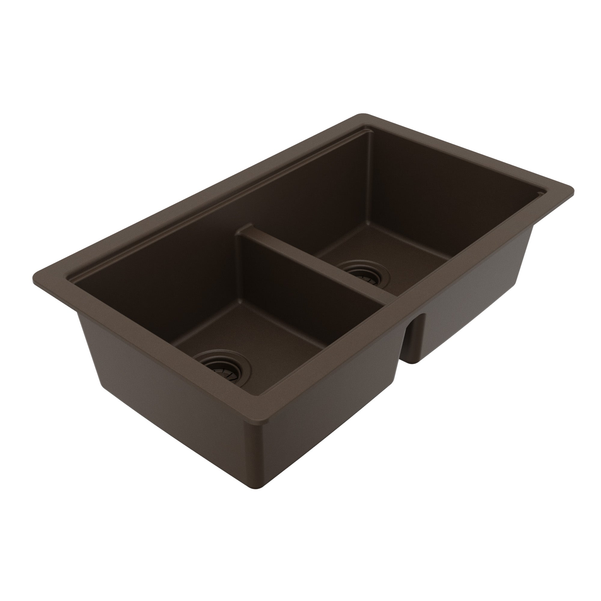 32" Undermount Double Bowl Quartz Kitchen Sink Kit In Brown