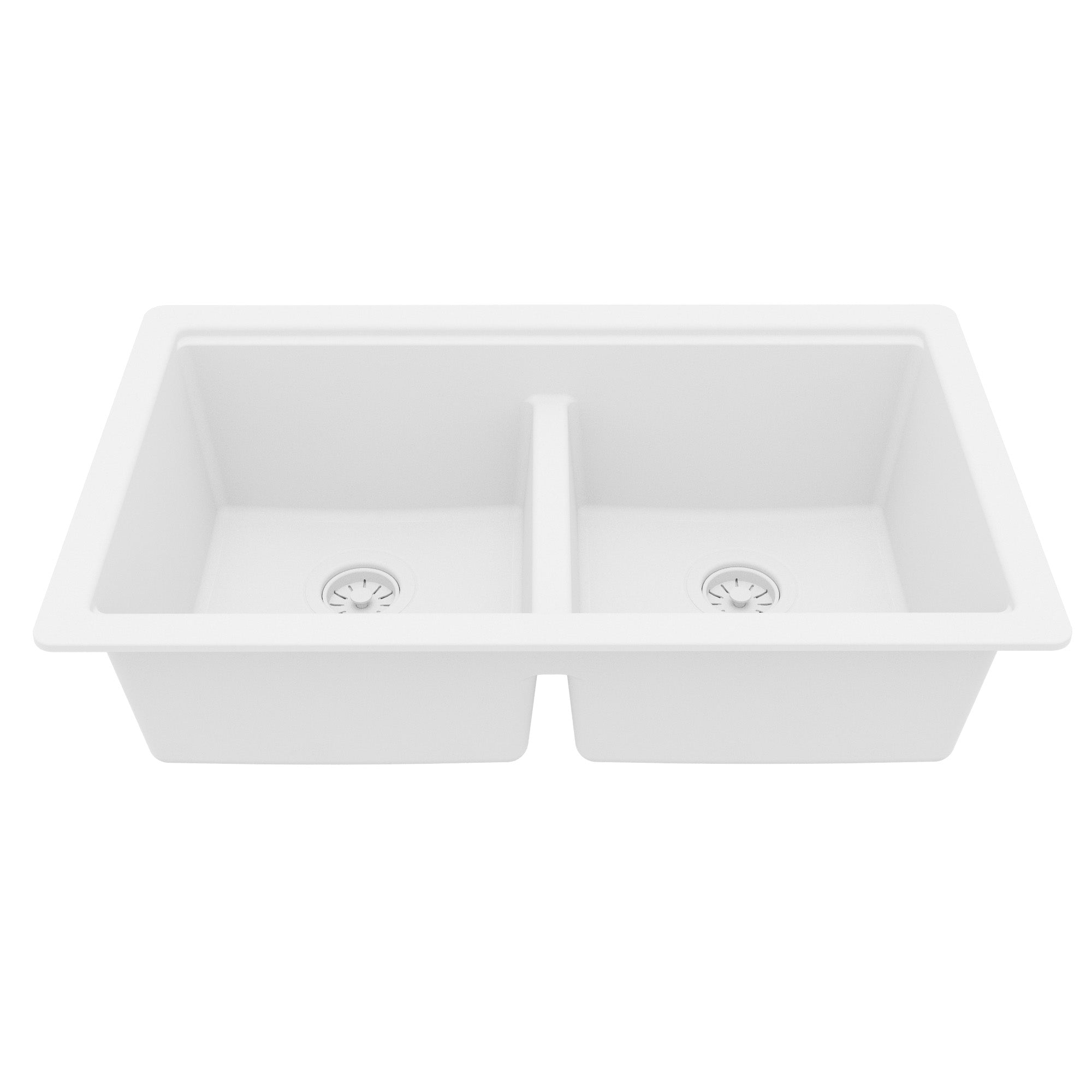 32" Undermount Double Bowl Quartz Kitchen Sink Kit In White