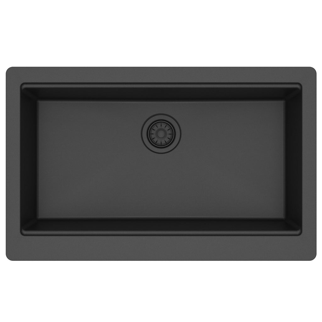 34" Apron Front Single Bowl Quartz Kitchen Sink Kit In Black