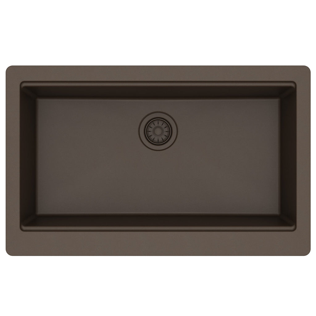 34" Apron Front Single Bowl Quartz Kitchen Sink Kit In Brown