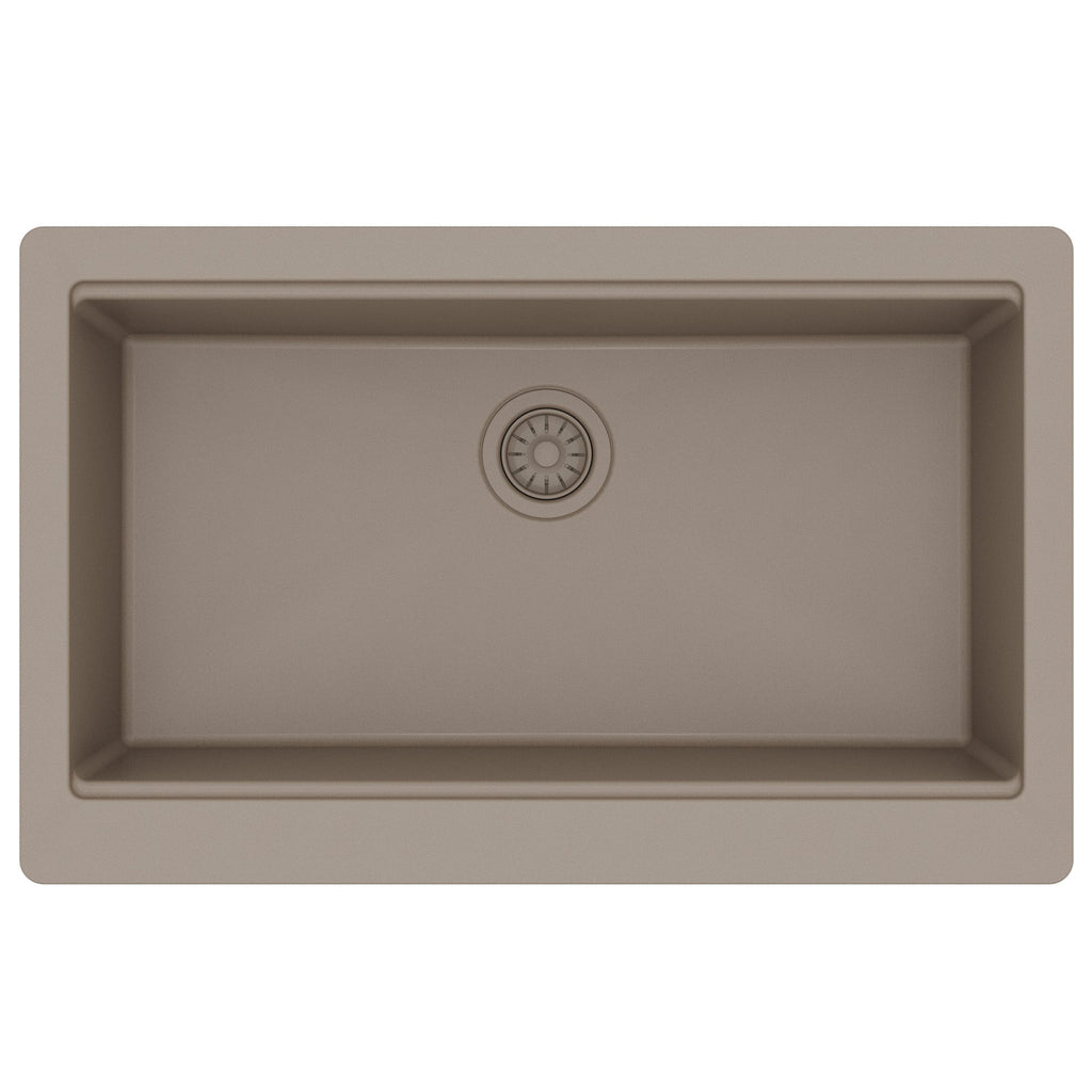 34" Apron Front Single Bowl Quartz Kitchen Sink Kit In Concrete