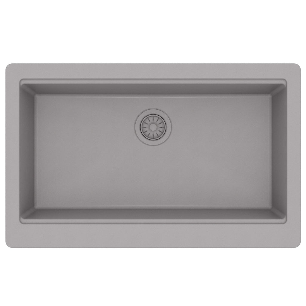 34" Apron Front Single Bowl Quartz Kitchen Sink Kit In Grey