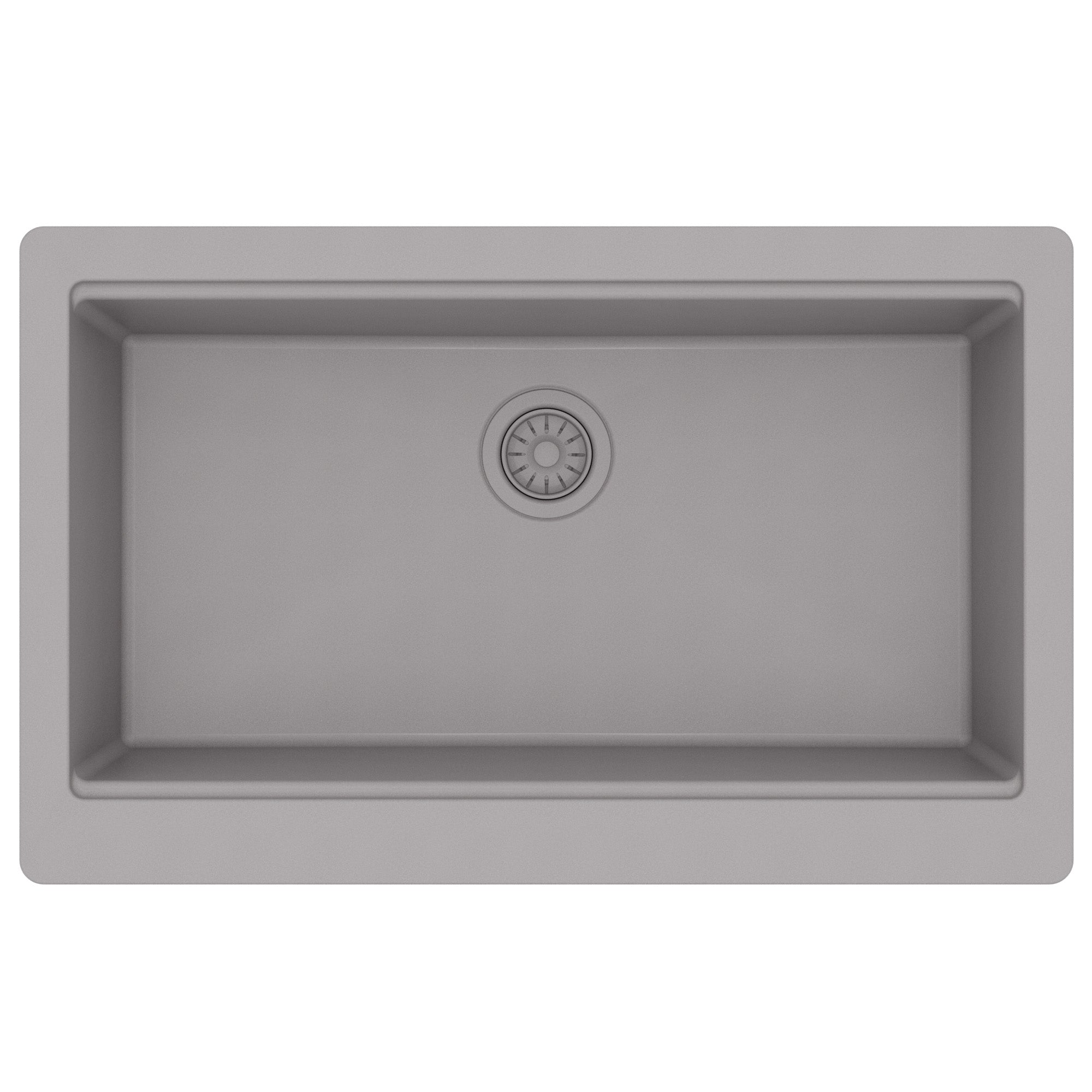 34" Apron Front Single Bowl Quartz Kitchen Sink Kit In Grey
