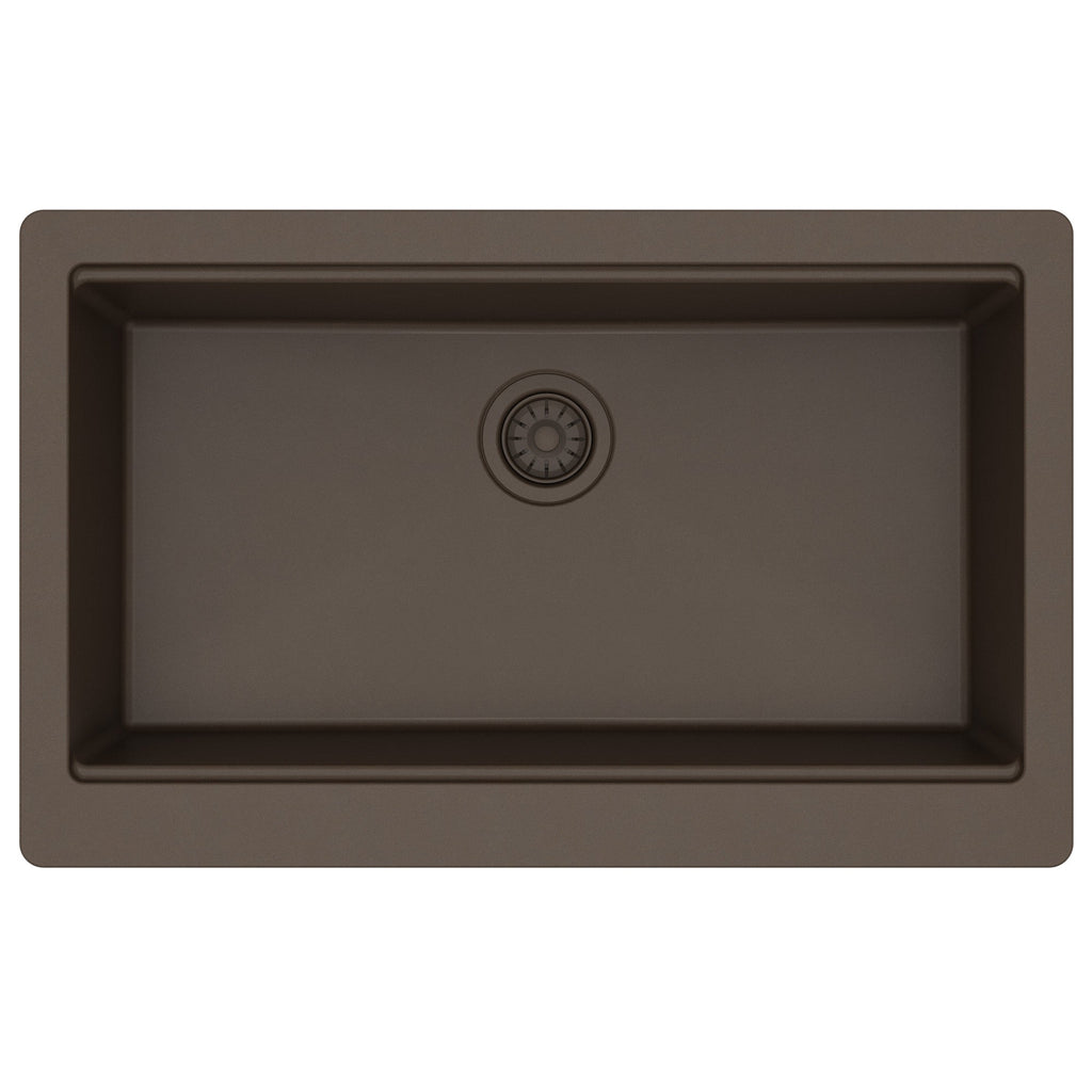 34" Deep Apron Front Single Bowl Quartz Kitchen Sink Kit In Brown