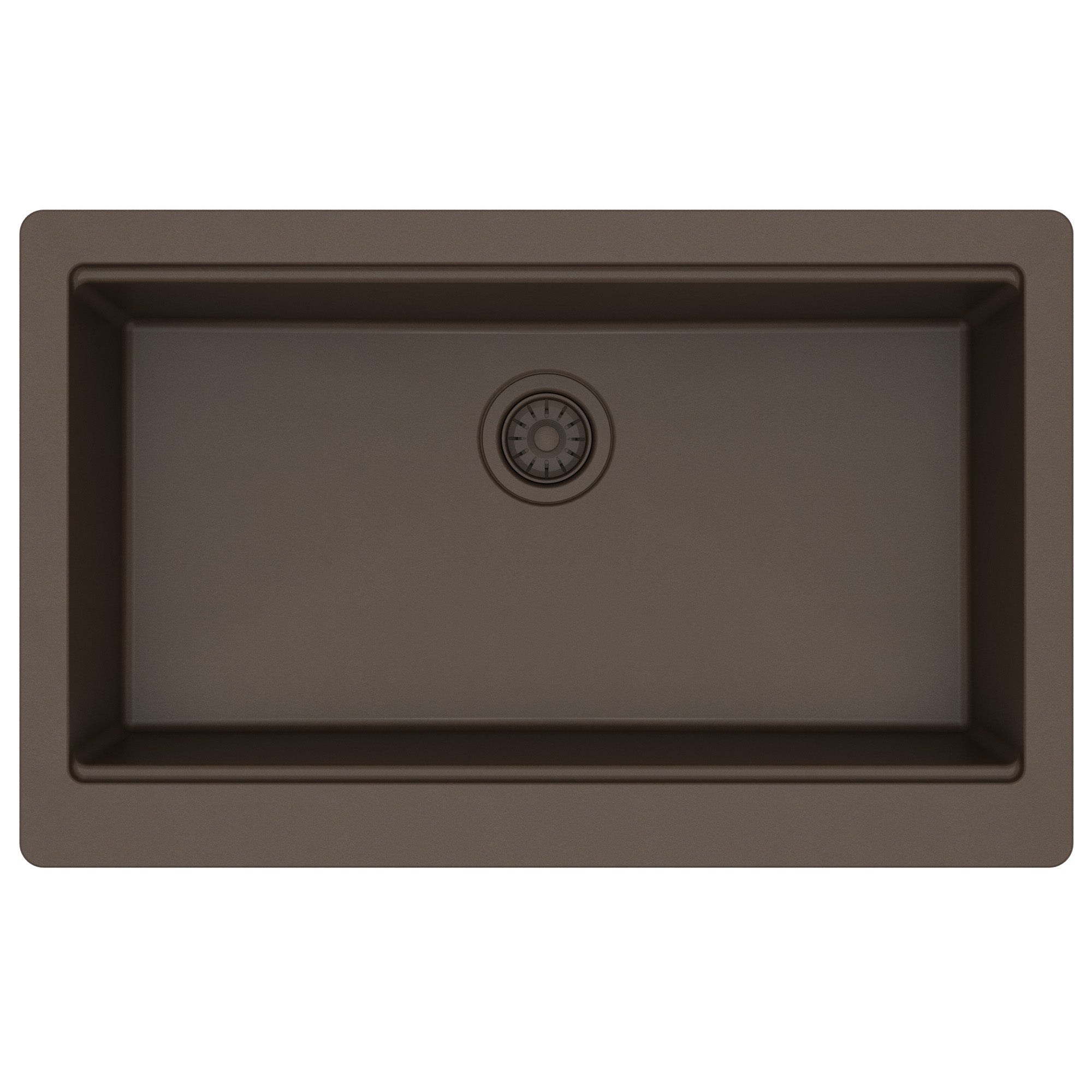 34" Deep Apron Front Single Bowl Quartz Kitchen Sink Kit In Brown