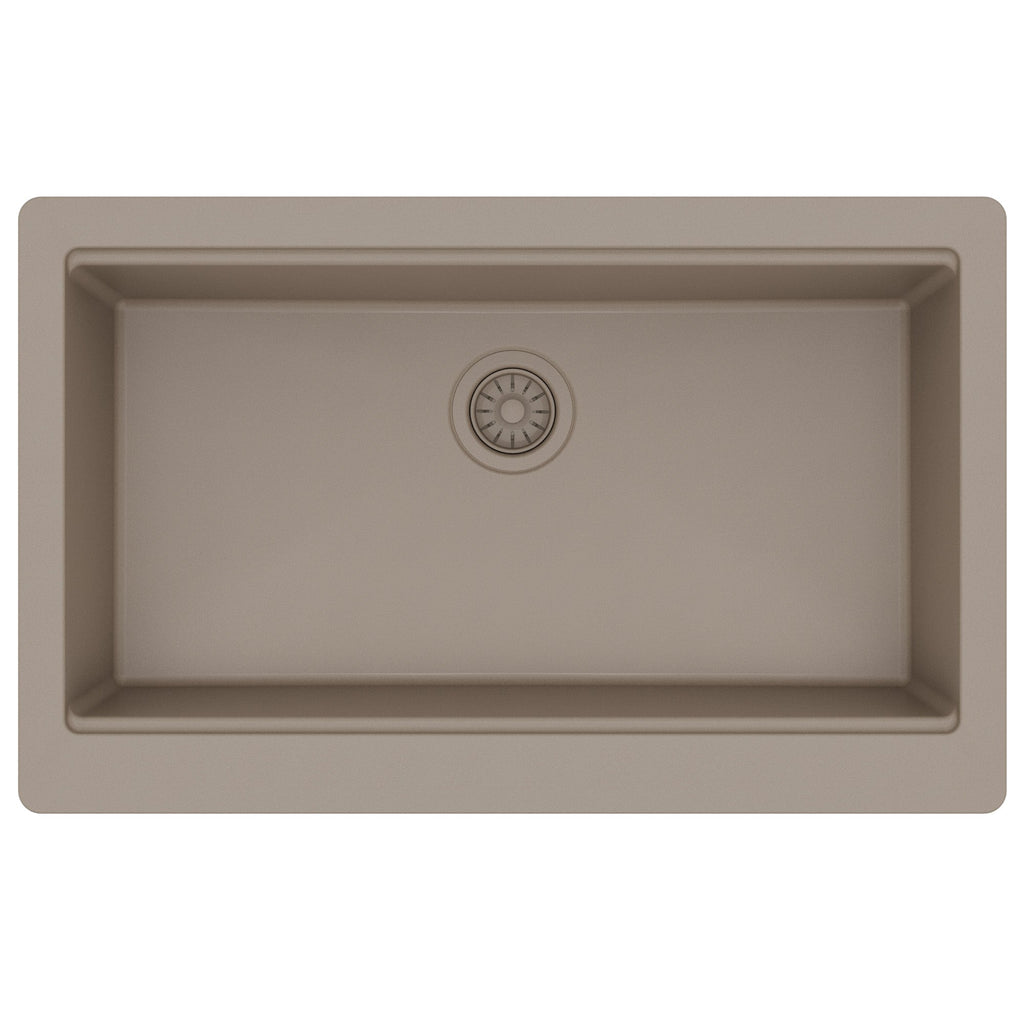 34" Deep Apron Front Single Bowl Quartz Kitchen Sink Kit In Concrete