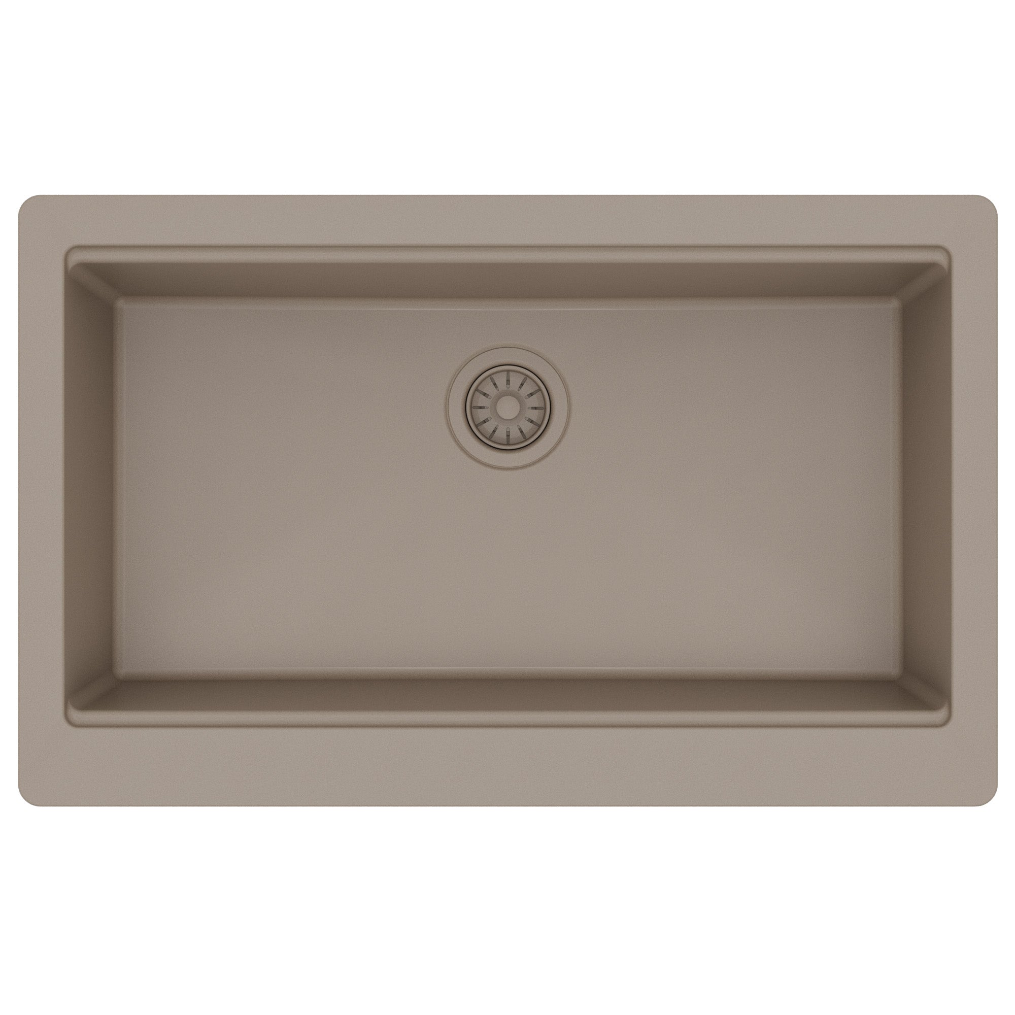34" Deep Apron Front Single Bowl Quartz Kitchen Sink Kit In Concrete