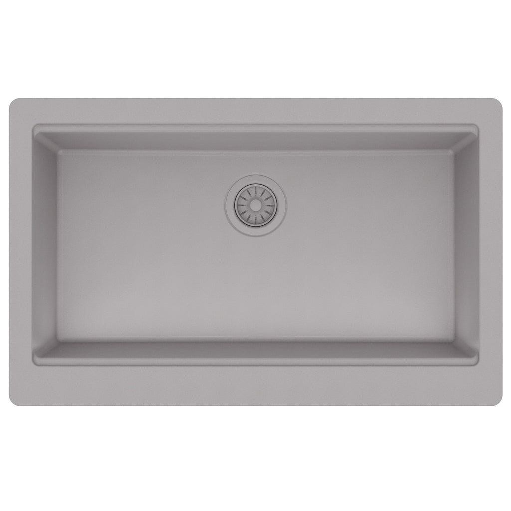 34" Deep Apron Front Single Bowl Quartz Kitchen Sink Kit In Grey