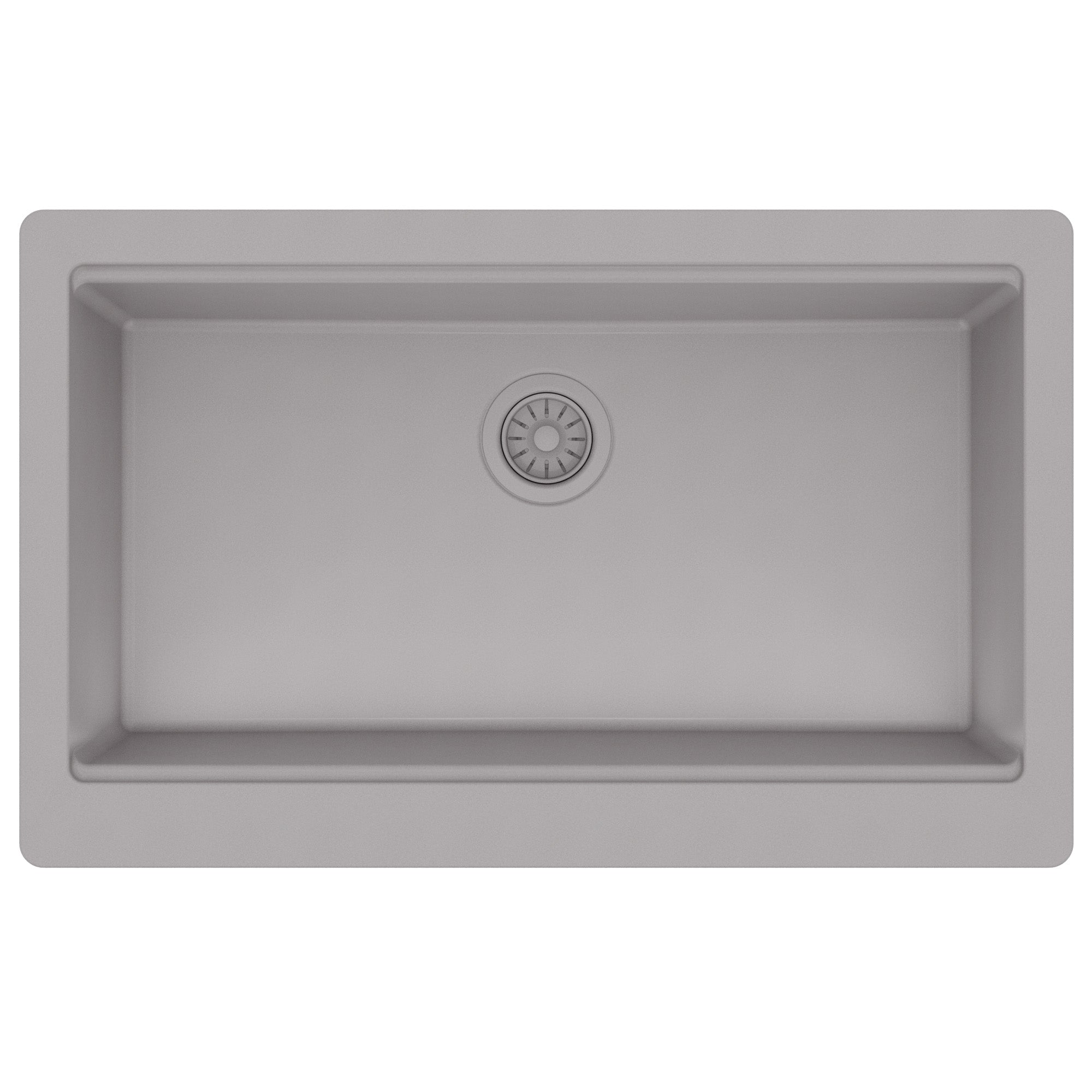 34" Deep Apron Front Single Bowl Quartz Kitchen Sink Kit In Grey
