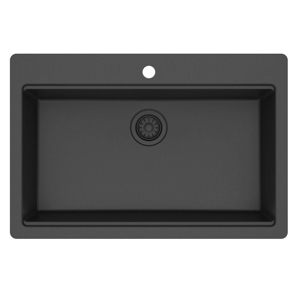 33" Top Mount Single Bowl Quartz Kitchen Sink Kit In Black