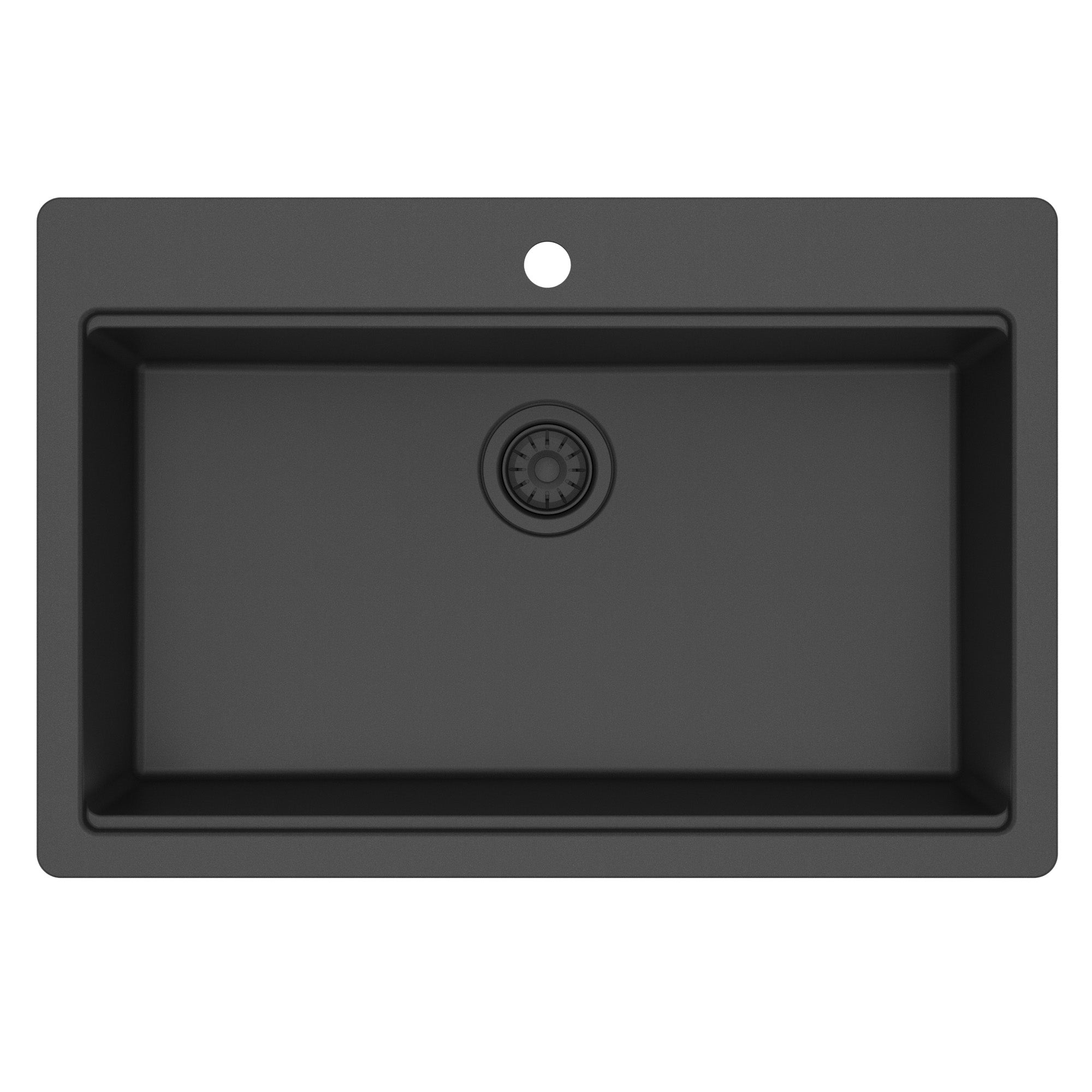 33" Top Mount Single Bowl Quartz Kitchen Sink Kit In Black