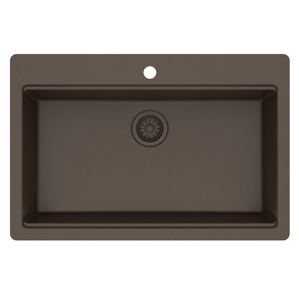 33" Top Mount Single Bowl Quartz Kitchen Sink Kit In Brown