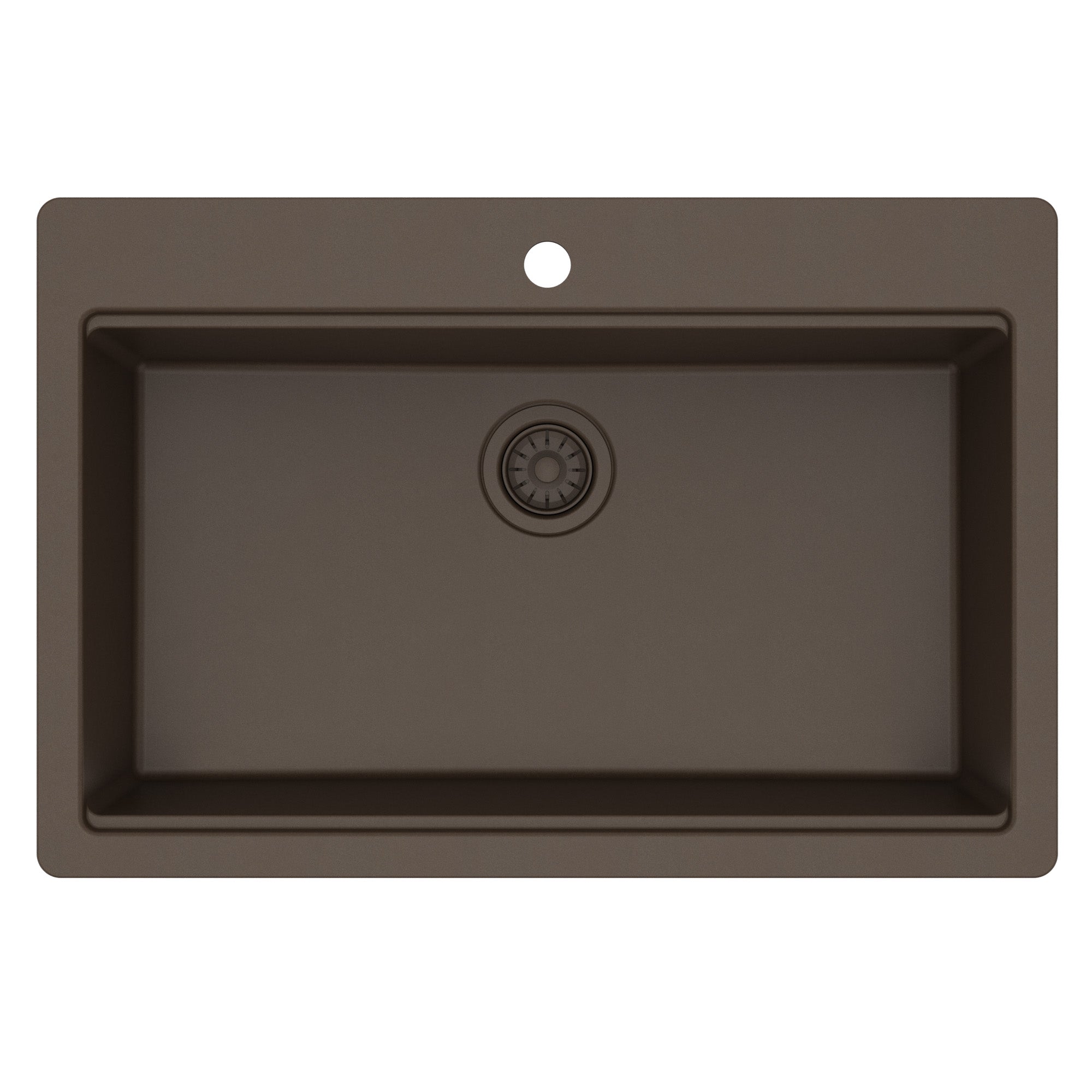 33" Top Mount Single Bowl Quartz Kitchen Sink Kit In Brown